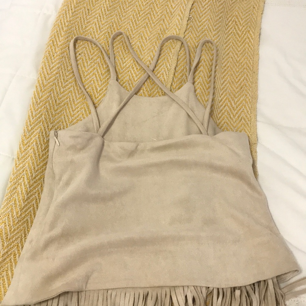 Faux Nude Suede JOA Fringe Halter Top - Picture 4 of 7
